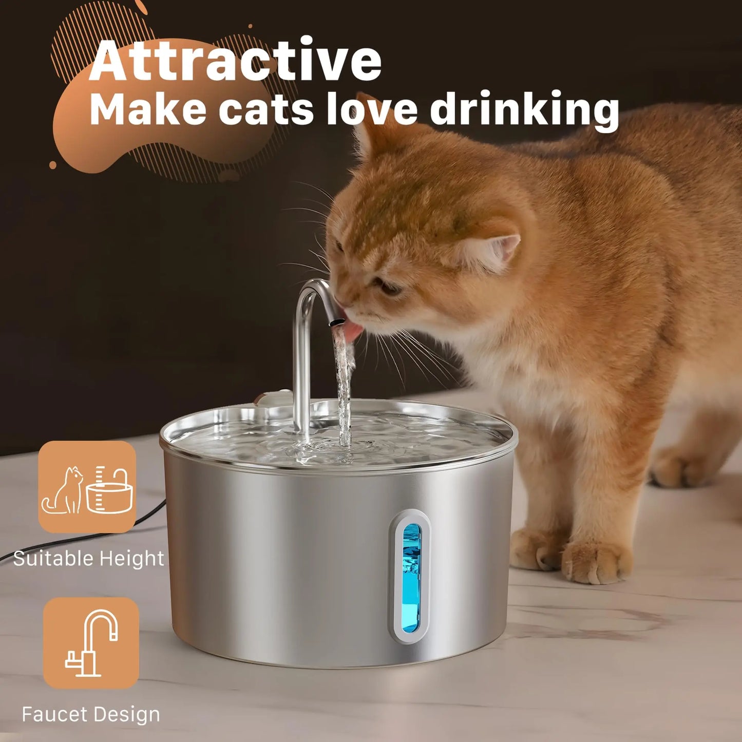 Silent Stainless Steel Cat Fountain